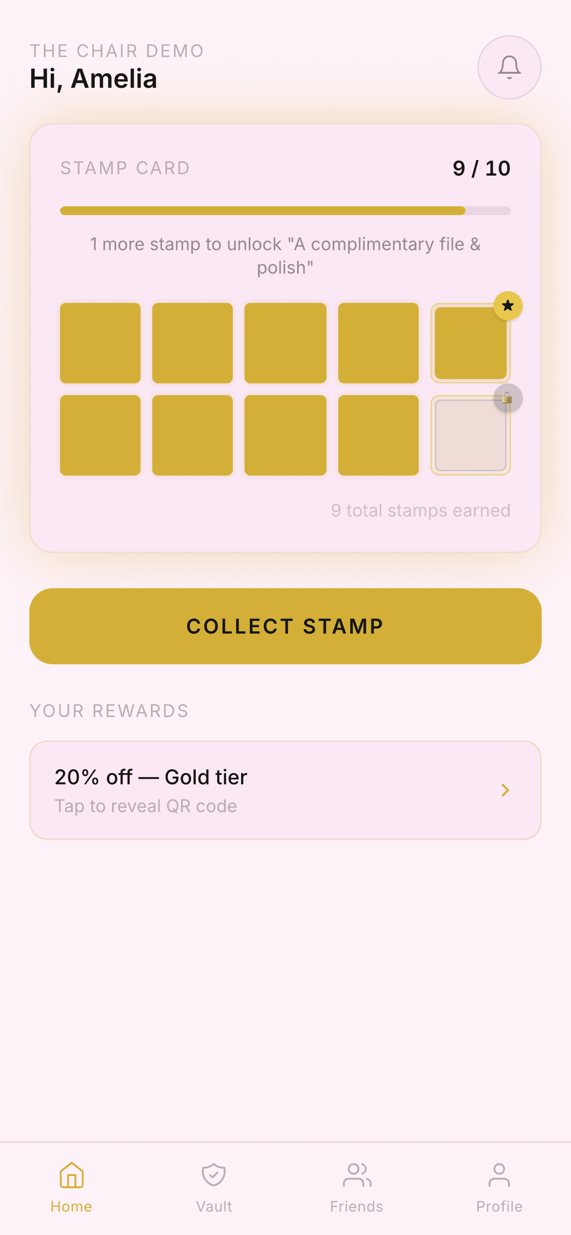 Loylt stamp card on a phone