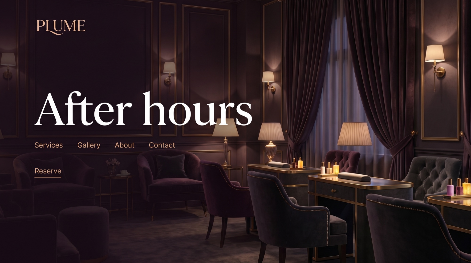 Plume — Jewel luxe · plum salon website concept